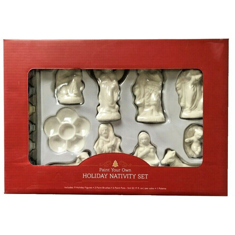 Paint Your Own Nativity Set Kit Christmas Holiday Creche Baby Jesus 18 Pieces